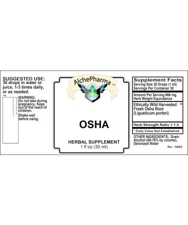 OSHA Root Tincture (Ligusticum porteri) HSR 1:1.5 Parve K-1604 (1 fl oz.) 1 Fl Oz (Pack of 1) - Buy Online on GoSupps.com