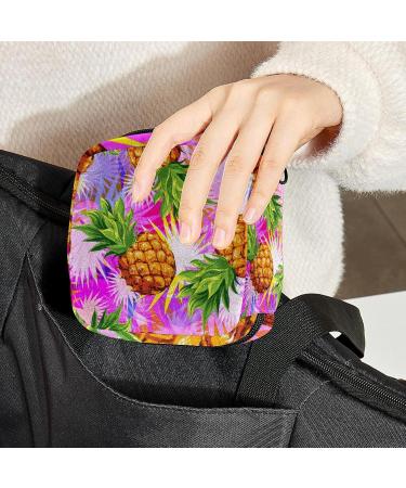 Buy Stylish Menstruation Pad Bag with Zipper - Tropical Pineapple & Palm Leaves Design | Women's Napkin & Tampon Bag - Buy Online on GoSupps.com