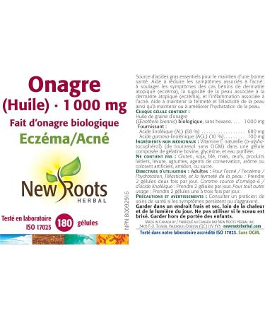 New Roots Herbal - Evening Primrose Oil 1 000 mg - 180 softgels - Made with Organic Evening Primrose - Eczema/Acne 180 count (Pack of 1) - Buy Online on GoSupps.com