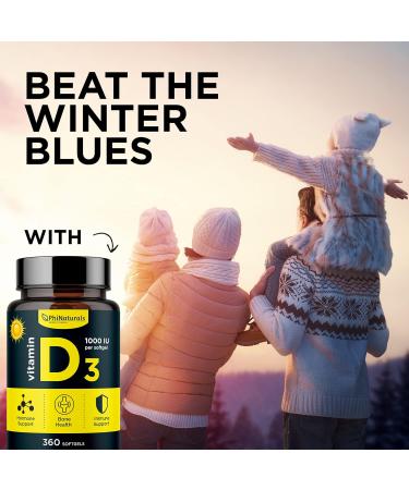 High Potency Vitamin D3 1000 IU Softgels - 360 Count | Immune Support & Mood | Extra Virgin Olive Oil for Max Absorption | Healthy Bones & Muscle Function - Buy Online on GoSupps.com