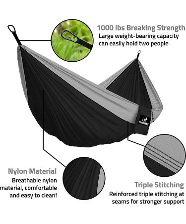MalloMe Camping Hammock with Straps - Portable Double Hammock for 2 People - Outdoor Tree Hammock in Black/Grey - Ideal for Travel and Camping - Buy Online on GoSupps.com
