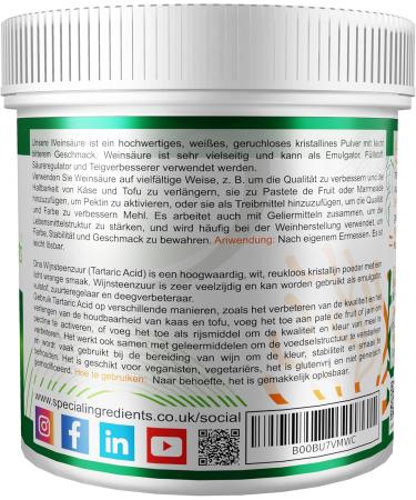  Special Ingredients Special Ingredients: Tartaric acid 100g of premium quality (labels and instructions in German) - Buy Online on GoSupps.com