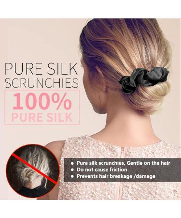 Silk Scrunchies Pure Silk Scrunchies - 100% Silk Hair Tie Silk Ponytail Holder Elastics No Crease Gentle Soft Hair Scrunchie 2pcs black+pink - Buy Online on GoSupps.com