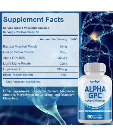 SXNWSN Alpha GPC Cognitive Support - 300mg with Bacopa & Ginkgo Biloba | Brain Health Supplement for Memory & Focus | 90 Vegan Capsules  - Buy Online on GoSupps.com