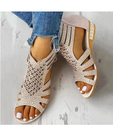 Women's Comfy Orthotic Wedge Sandals with Arch Support - Beige, Size 7.5 | Plantar Fasciitis Slides - Buy Online on GoSupps.com