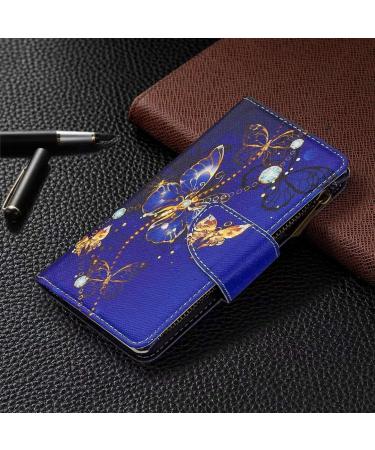 Miago Leather Wallet Case for Huawei Y5 2019 - 9 Card Slots Colorful Zipper Flip Cover Blue Butterfly Design - Buy Online on GoSupps.com