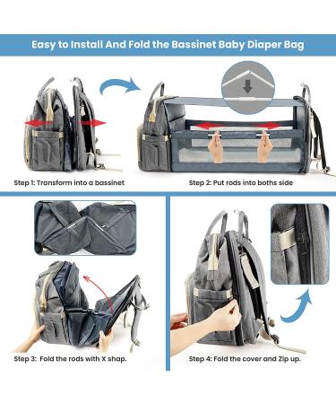 OTTOLIVES 3-in-1 Diaper Bag Backpack with Changing Station | Large Capacity Baby Bag for Boys and Girls - Grey - Buy Online on GoSupps.com
