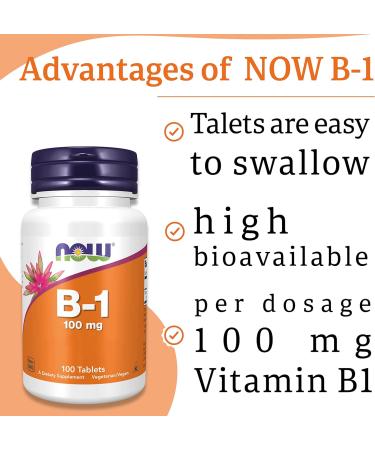 Now Foods B-1 100mg 100 Vegan Tablets - Lab-Tested Thiamine Supplement - Buy Online on GoSupps.com