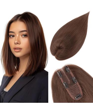 TESS Real Human Hair Pieces for Women Clip in Toupee Extensions Hair Topper Hair Toppers for Thinning Hair Women Real Hair 10 Inch #02 Dark Brown