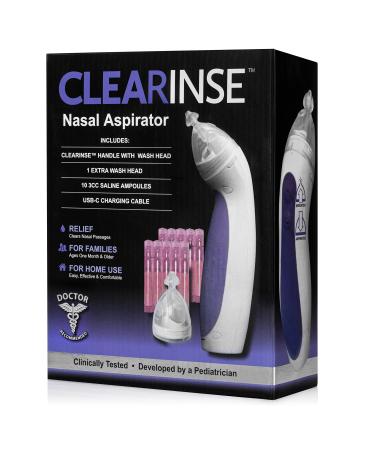 CLEARinse Electric Nasal Aspirator Starter Kit + 2 Wash Head   Nose Cleaner Sucker Safe for Baby  Rechargeable (Mom's Choice Award Winner) (CLEARinse Start Kit)