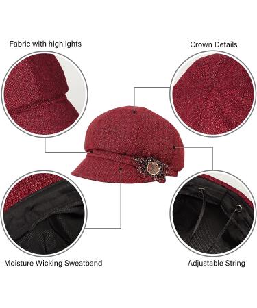 ColorSun Classic Retro Visor Newsboy Cabbie Cap Beret with Flower Buckle - Red Wine for Women - Buy Online on GoSupps.com