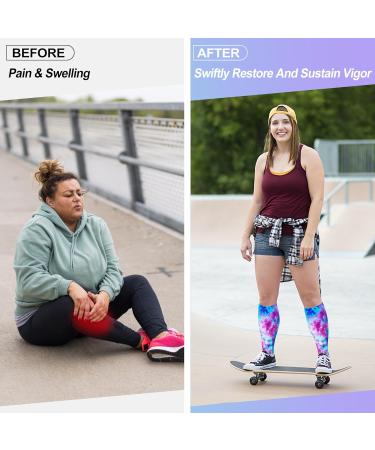 Levsox Oversize Compression Stockings for Men & Women - 15-20 mmHg Knee High Socks for Nurses & Travel - 3 Pair Blue Mix - Buy Online on GoSupps.com