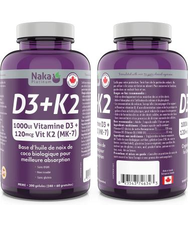 Naka Platinum Vitamin D (1000 IU) + Vitamin K2 (120 mcg) (300 Count (Pack of 1)) - Buy Online on GoSupps.com