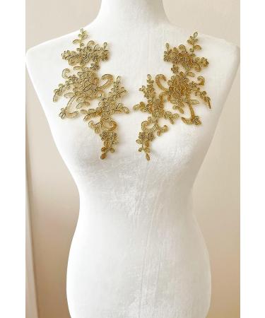 PEPPERLONELY 1 Pair Bridal Lace Flower Sew on Embroidered Applique 22x10cm Gold - Wedding Dress DIY Patch & Clothing Adornment - Buy Online on GoSupps.com