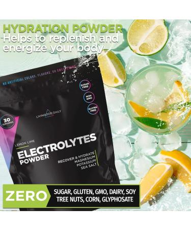 Livingood Daily Electrolyte Powder Lemon Lime - Sugar-Free Hydration Drink with Himalayan Pink Salt - Workout Recovery - Non-GMO Vegan Keto Paleo - 30 Servings 7.1oz - Buy Online on GoSupps.com