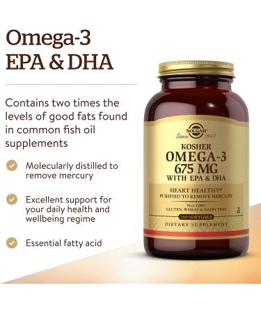 Solgar Kosher Omega-3 675 mg - Premium Fish Oil Softgels, 100 Count - Buy Online on GoSupps.com