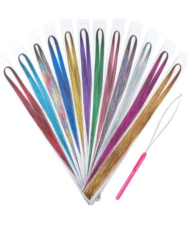 Sparkling Hair Tinsel Kit - 2100 Strands, 47 Inch with Tool, 12 Colors - Perfect for Christmas Decorations - Hair Extensions for Women and Girls - Buy Online on GoSupps.com