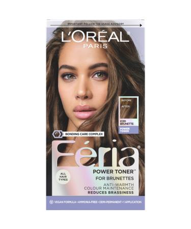 L Or al Paris Feria Toner Long Lasting Anti-Brass Hair Toner for Brunettes Vegan and Ammonia-Free Hair Care Formula Iced Brunette 1 Kit