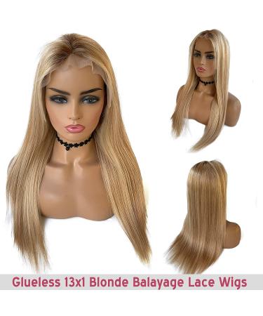 Blonde Balayage Lace Front Human Hair Wig for White Women | Brown to Blonde Highlights | 20 Inch 150% Density Pre Plucked Straight Wig - Buy Online on GoSupps.com