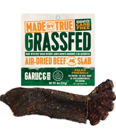 Made by True Garlic & Herb Biltong Slab - Grass Fed Beef Whole Jerky Slab (8 oz, Pack of 1) - High Protein All Natural Keto Meat Snack - Antibiotic-Free, Gluten Free & No Carb - (Uncut Charcuterie Slab) Garlic & Herb (8oz,…