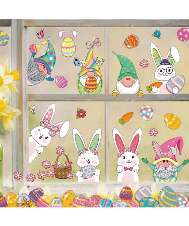 HPNIUB Easter Window Decoration Self-Adhesive with Bunny Eggs Spring Easter Window Clings to Stickers Rabbit Easter Eggs for Display Cabinets Window Decoration for Shop Windows Glass Decor Colourful C