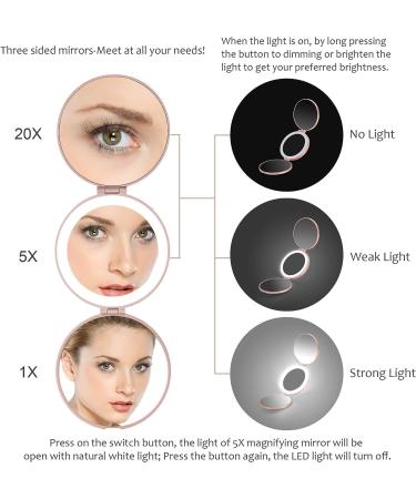 B Beauty Planet 20X Magnifying Mirror with Light - Portable Travel Makeup Mirror with Rechargeable LED Ring Light - 4inches Rose Gold - Buy Online on GoSupps.com
