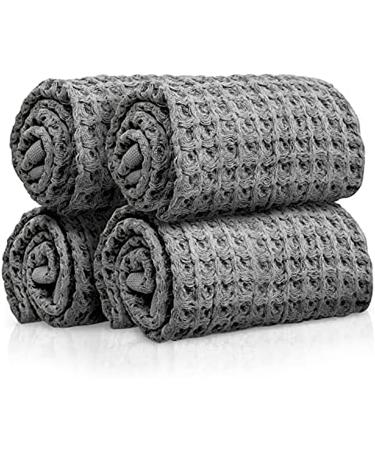 SUTERA - Wash Towels Extra Absorbent Silverthread Washcloths Set - Pack of 4 Grey - 100% CA-Grown Cotton - Luxury Soft Durable Quick Drying Fabric Bathroom Face Cloths