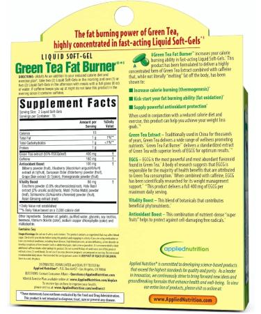 Applied Nutrition Green Tea Fat Burner - 30 Liquid Soft-Gels Pack of 3 - Increases Calorie Burning & Supplies Powerful Antioxidants - 45 Total Servings - Buy Online on GoSupps.com