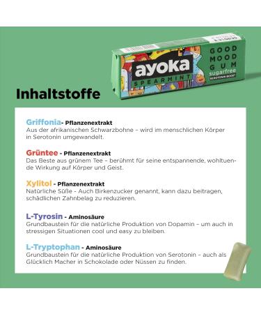 Ayoka Good Mood Gum Spearmint - Sugar-Free Vegan Chewing Gum | Long-Lasting Taste | Mood-Boosting | 6 Sticks (1 Pack) - International Shipping Available - Buy Online on GoSupps.com