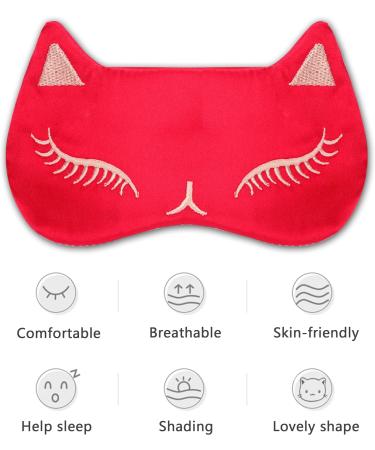 Drizzle Cat Eye Mask - Natural Silk Sleep Mask for Cute and Soft Sleeping (Red) - Buy Online on GoSupps.com