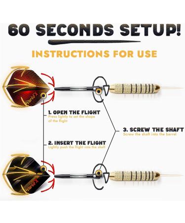 DartsFX Metal Tip Dart Set - 6 * 22g Steel Tip Darts with O-Rings, Brass Barrels, Aluminum Shafts & Custom Flights - Professional Dartboard Kit for Higher Accuracy - Gold - Buy Online on GoSupps.com