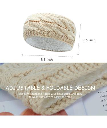 Winter Knitted Headband - Beige Braided Ear Warmer for Women | Fleece Lined Sports Yoga Hairband | Elastic Wide Headbands UK - Buy Online on GoSupps.com