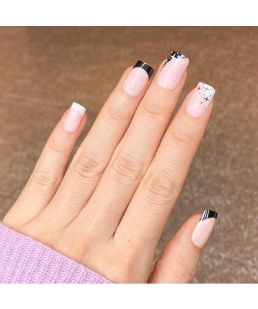 NOVO OVO Short Square Pink Gradient French Tip False Press on Nails - Stars Zodiac Elegant Acrylic Kit for Valentine's - Buy Online on GoSupps.com