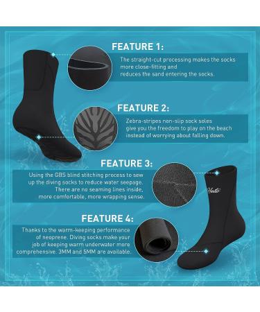 Hevto Diving Fins Socks 3/5mm Neoprene GBS | Sand Proof Beach Swim Socks | XS-3mm - Buy Online on GoSupps.com