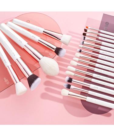 Jessup 20 PCS Makeup Brush Set - Foundation, Blending, Blush, Concealer, Eye Shadow, Lip - Synthetic Fiber Bristles - Wooden Handle - White - T225 - Rose Gold & Pearl White - Buy Online on GoSupps.com