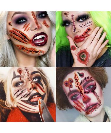 Billzar Halloween Fake Scars Tattoos Kit - 138+ PCS for Men, Women, and Kids - Zombie Makeup, Face Stitches, Temporary Chucky Scar, Scab, and Scratches - Halloween Wound Stickers - 18 Sheets - Buy Online on GoSupps.com