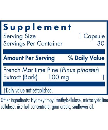 Pycnogenol 100 Pine Bark Supplement - Heart, Brain, Circulation Support - 30 Veg Caps - Buy Online on GoSupps.com