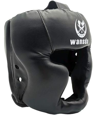 Boxing Headgear, Synthetic Leather, Grappling, Judo, Kickboxing, Karate, Martial Arts, Muay Thai, Taekwondo, Headgear for Kid/Child Black