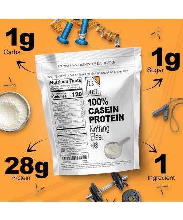 It's Just! - 100% Casein Protein Powder Made in USA One Ingredient Slow Burning Time Release 6.9g BCAAs 1g Carb Non-GMO (Unflavored 3lbs/48oz) Unflavored 3 Pound (Pack of 1) - Buy Online on GoSupps.com
