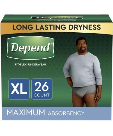 Depend Fit-Flex Adult Incontinence Underwear for Men, Disposable, Maximum Absorbency, X-Large, Grey, 26 Count 26 Count (Pack of 1)