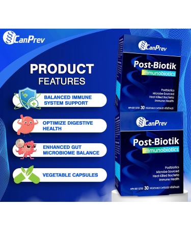CanPrev - Post-Biotik Immunobiotics 30 v-caps - Postbiotic for Gut Health Supplement - Digestive Support Immune Support and Enzymes for Digestion Supplement - Gut Microbiome Lactobacillus Plantarum - Buy Online on GoSupps.com
