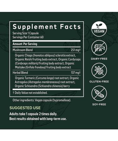 Gaia Herbs Everyday Immune Mushrooms & Herbs - 60 Vegan Capsules for Overall Wellness, with Turmeric, Astragalus, Cordyceps, Chaga Mushrooms - Immune Support Supplement - Buy Online on GoSupps.com