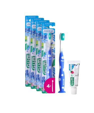 Gum Junior toothbrush |For children aged 6-9 years |padded head |Soft bristles |Non -slip handle handle |Suction cup |1 piece |4 x 1 piece (with 1 bonus sample)