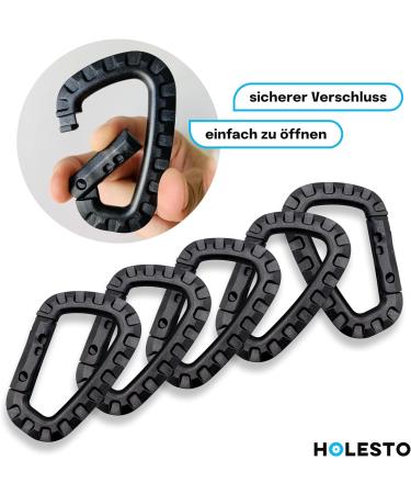 Holesto Plastic Carabiner Set - Tactical Black D-Shape Hooks for Outdoor - Durable ABS - 5-Pack - Buy Online on GoSupps.com