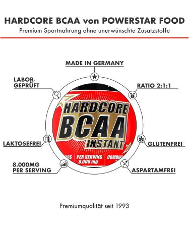 Hardcore BCAA 500g - High-Dosed 8 000mg BCAA Pro 10G Powder (2:1:1 Ratio) | Vegan | With Vitamin B6 & B2 | German Quality | Ideal for Training & Muscle Building | Ice Tea Flavor - Buy Online on GoSupps.com