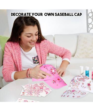 Personalized DIY Baseball Cap Set for Girls - Adjustable Glittering Sun Hat with 8 Leaves Stones - Buy Online on GoSupps.com