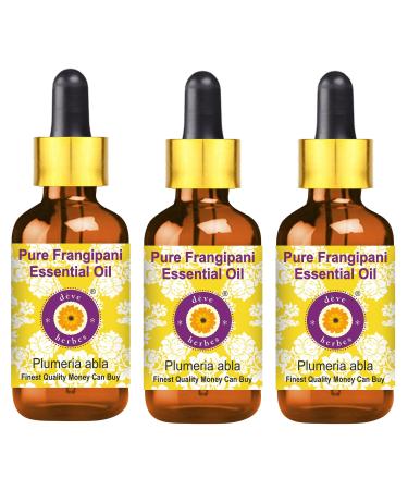 Deve Herbes Frangipani Essential Oil (Plumeria alba) with Glass Dropper Steam Distilled 100ml X 3 (Pack of Three) (10 oz)
