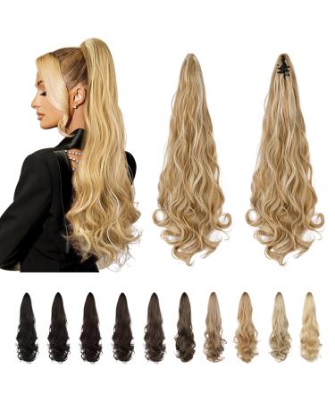 SEIKEA Ponytail Extension Claw Long Curly Wavy Pony Tail Natural Soft Clip in Hair Extension Synthetic Hairpiece for Women 24 Inch 140 Gram Ash Brown with Platinum Blonde 24 Inch 140G (Pack of 1) Ash Brown with Platinum Bl…