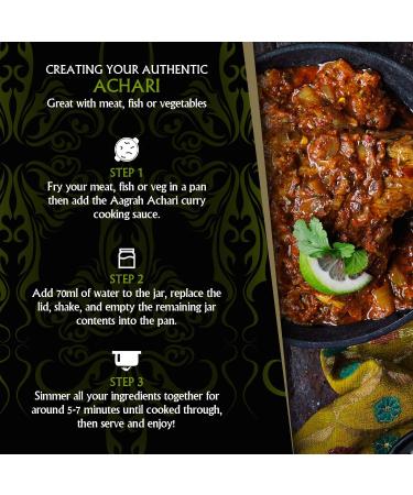 Aagrah Aagrah Achari Tarka Indian Curry Sauce Authentic Restaurant Recipe Base Medium Temperature 270g Jar (Serves 3-4) Box of 3 - Buy Online on GoSupps.com