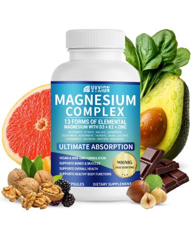 VYXION Magnesium Complex 900mg per Serving High Absorption Magnesium Glycinate with Vitamin D3 K2 Zinc & B Vitamins Sleep Calm Muscle & Nerve Support 90 Capsules